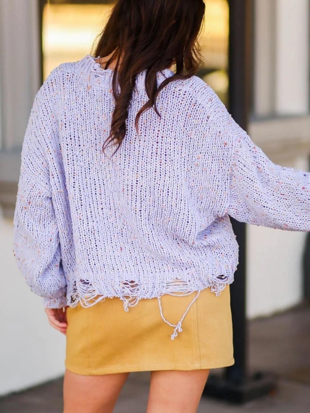 NWT! POL Confetti Distressed Lavender Open-Knit Distressed Turtleneck Sweater - Picture 2 of 7